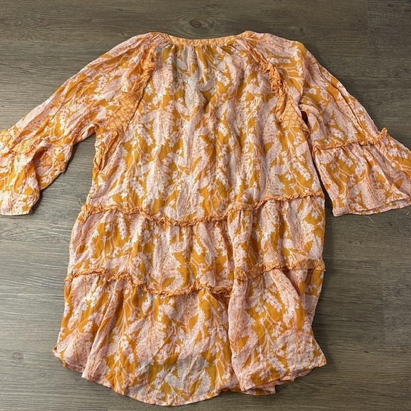 Anthropologie Mia Tiered Ruffle Tunic, Orange and Cream Floral, Button Up sz Med - Picture 13 of 14
